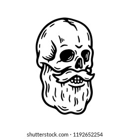 SKULL WITH MUSTACHE AND BEARD BLACK WHITE BACKGROUND