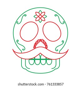 skull with mustache the day of the death mexican traditional