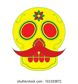 skull with mustache the day of the death mexican traditional