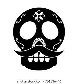 skull with mustache the day of the death mexican traditional