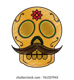 skull with mustache the day of the death mexican traditional