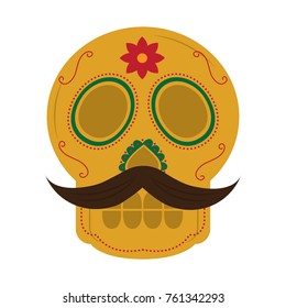 skull with mustache the day of the death mexican traditional
