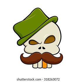 Skull with mustache wearing a green hat vector illustration
