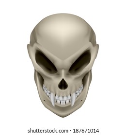 Skull of a mutant with fangs on white background