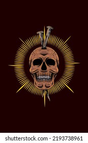 Skull with nails vector illustration