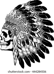 Skull Of Native American In Chief Headdress