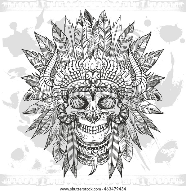 Skull Native American Chief Headdress Stock Vector (Royalty Free) 463479434