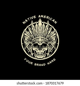 skull of native american head illustration for merchandise or poster designs