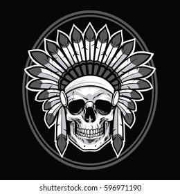 Skull of Native American Indian Warrior. Vector Illustration