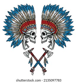 Skull native chief with axes vector