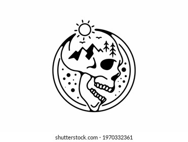 Skull of nature black line art illustration design