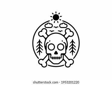 Skull and nature line art illustration design