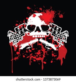 Skull With a Negative Gun in Red White Color