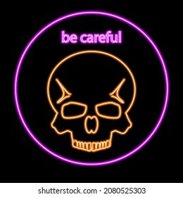 skull neon sign, modern glowing banner design, colorful modern design trends. Vector illustration.