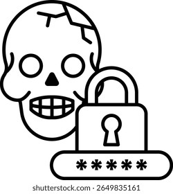 Um crânio está ao lado de uma fechadura com um buraco de fechadura. A caveira está com um sorriso e a fechadura está aberta