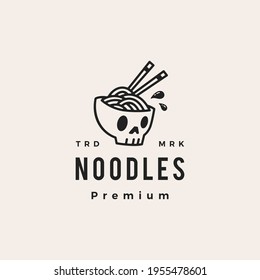 skull noodle hipster vintage logo vector icon illustration