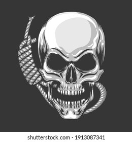 Skull and noose rope. End or execution Theme shirt design template. Vector illustration.