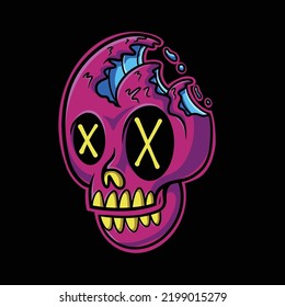 Skull Ocean Wave Cartoon Illustration