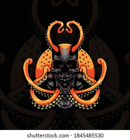 skull octopus illustration, suitable for t shirt design template.