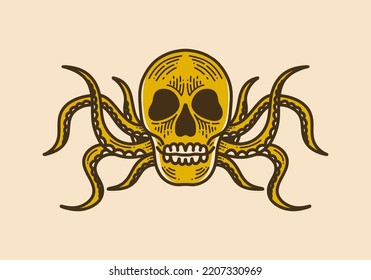 skull with octopus legs retro vintage art design