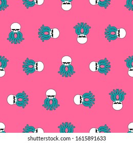 Skull octopus pattern seamless. Skeleton head poulpe background. vector texture