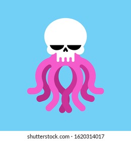 Skull octopus. Skeleton head poulpe vector illustration