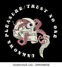 skull with octopus slogan Vector design for t-shirt graphics, banner, fashion prints, slogan tees, stickers, flyer, posters and other creative uses	
