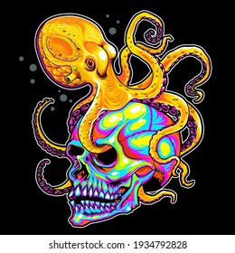 Skull and octopus, tattoo designs, dark illustrations, T-shirt designs