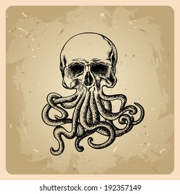 Skull With Octopus In A Tattoo Style 