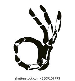 Skull Ok sign vector BW