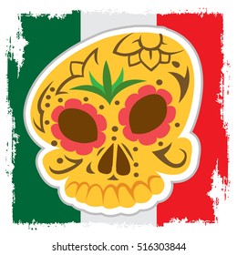 Skull on the background of the Mexican flag.