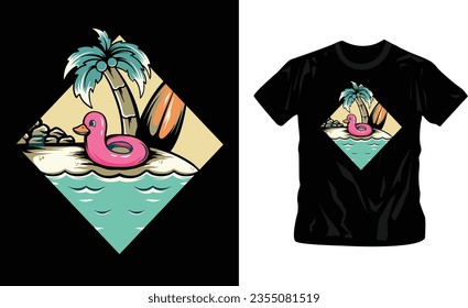 skull on beach enjoying summer illustration t-shirt design editable template