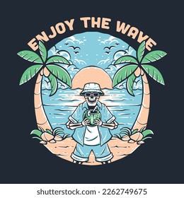 skull on beach with summer outfit vector
