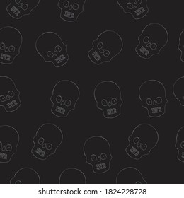 Skull on black background, seamless pattern, vector