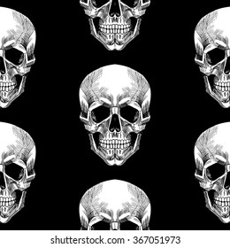 Skull on a black background. Vector seamless pattern . Vector seamless pattern