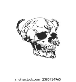 skull on black vector design white background