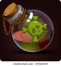 skull on the bottle poison. Game icon of magic elixir. Vector design for app user interface