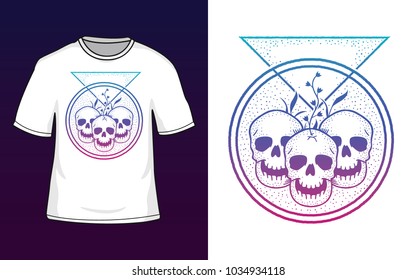 Skull on circle. Vector illustration isolated. T-shirt graphic vector