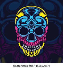 skull on the dark illustration t-shirt artwork
