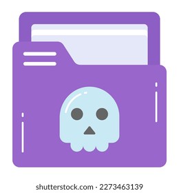 Skull on data folder denoting vector of infected folder, premium icon