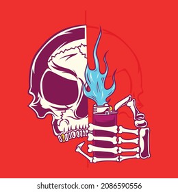 skull on fire cartoon art