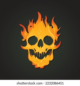 Skull on Fire With Flames on a Dark Background - Elegant Illustration - Vector Design - Vector File