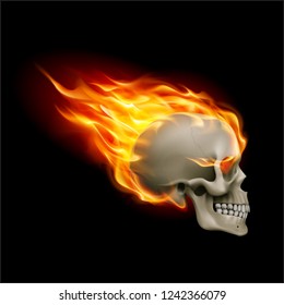 Skull on Fire with Flames. Illustration of Speeding Flaming Skull from the Side on Black