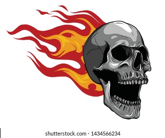 Skull on Fire with Flames Illustration in white background