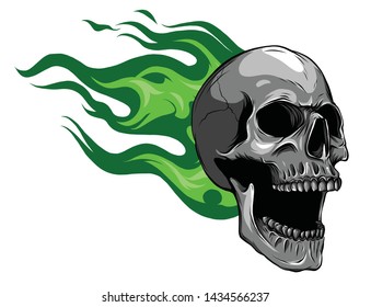 Skull on Fire with Flames Illustration in white background