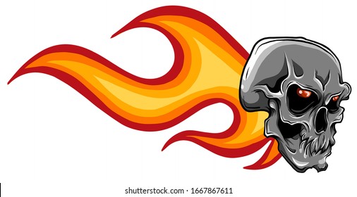 Skull on Fire with Flames Illustration in white background