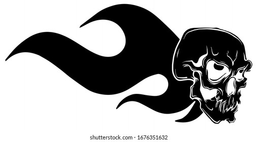 Skull on Fire with Flames Illustration in white background