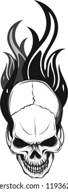 Skull on Fire with Flames Vector Illustration