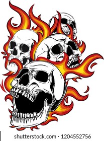 Skull on Fire with Flames Vector Illustration