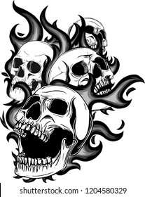 Skull on Fire with Flames Vector Illustration